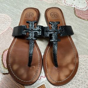 Tory Burch Moore Thong Sandal Black Leather size 8